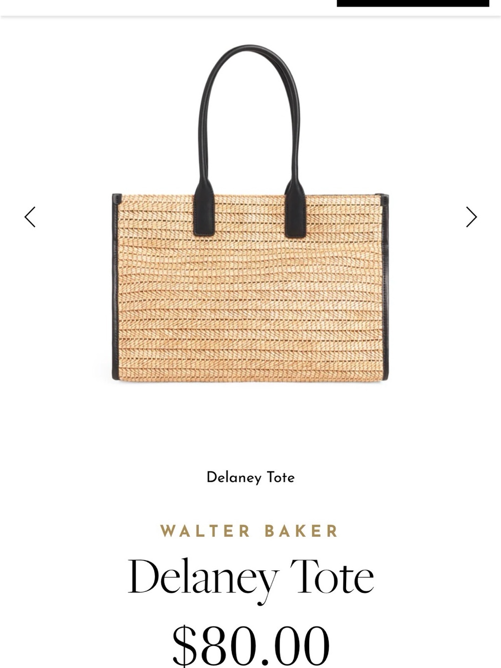 Walter Baker Straw Tote with Black Trim and Handles